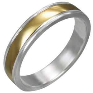  Mission Stainless Steel 2 Tone Gold Plate Ribbed Band Ring 