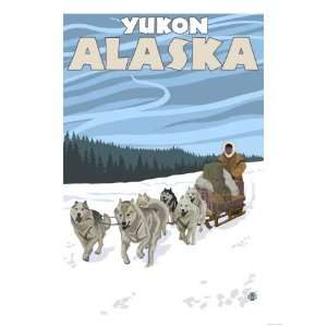 Dog Sledding Scene, Yukon, Alaska Giclee Poster Print, 18x24
