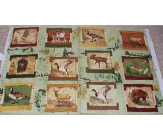 Wilderness Park Animal blocks Quilt top Panel Fabric Cotton Bear Moose 