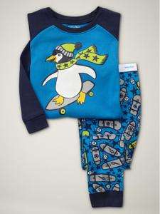   Baby Gap Skateboard Penguin Skull Pajamas LS Blue Gray 3T, 5T  