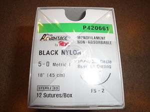 New Suture Black Nylon 5 0 w/FS 2 needle 12/bx 661G  