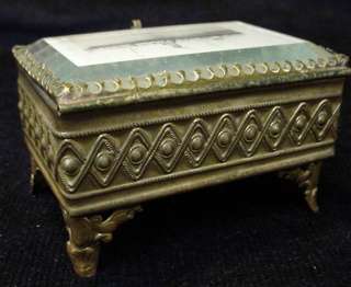 Antique Jewelry Casket Box with Bevelled Glass Top Steamship SS 