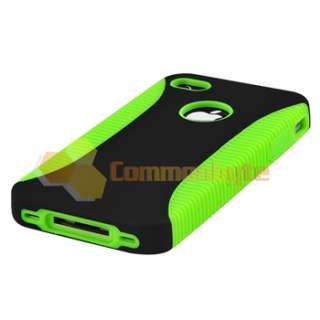 Green TPU Black Plastic Case+Clear Screen Protector For Apple iPhone 4 