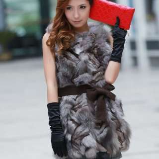 wholesale High Quality Real Fox Fur Embellished Vest Coffee