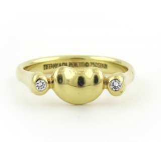 Tiffany&Co Authentic Elsa Peretti 750 18k Gold Diamond Heart Bean Ring 