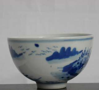 Chinese Blue And White Porcelain Hand made Hand painted Landscape Bowl 
