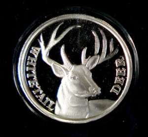 WHITETAIL DEER, 1 Oz .999 SILVER ROUND, PROOF FINISH  