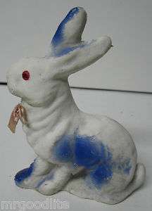 Old Easter Paper Mache Sitting Rabbit   Blue & White  