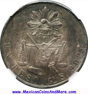 Mexico $1 Peso Go 1872 S Balance/Scale, NGC AU Details.  