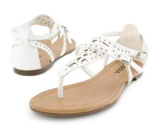 White Patent Studded SANDAL flat thong leather fort 9  