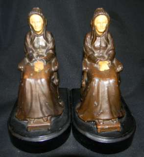 PR ANTIQUE 30s BRONZED METAL WHISTLERS MOTHER BOOKENDS  