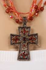 Lovely Layered Cross Necklace Set Red NEW  