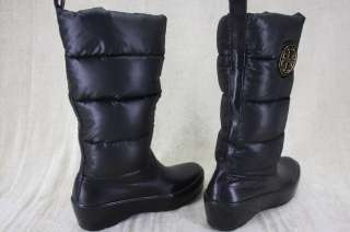 Tory Burch Nylon Puffer knee Snow Rain Boots Size 6 New brass logo 