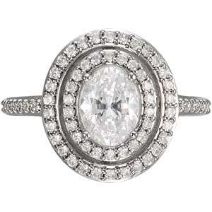   OVAL CUT DOUBLE HALO ENGAGEMENT RING W/ACCENTS SOLID PALLADIUM  