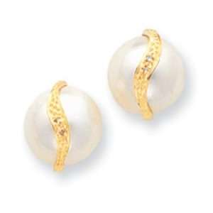  14k Gold 10 12mm Cultured Mabe Pearl & Diamond Earrings Jewelry