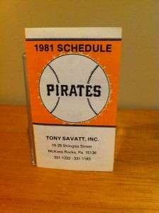 1981 Pittsburgh Pirates Baseball Schedule Calendar  