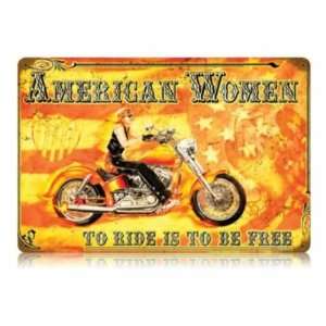  American Women Vintage Metal Sign Motorcycle