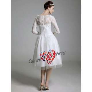 line Long Sleeve Scoop Tea length Wedding Dress  
