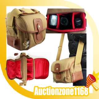 Leather Canvas Shoulder Bag Travel Case Waterproof Cover fr Canon 600D 