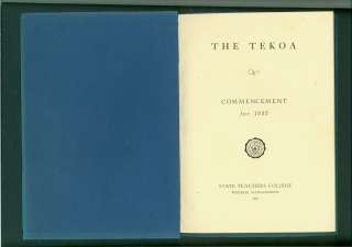 1935 STATE TEACHERS COLLEGE YEARBOOK TEKOA WESTFIELD MA  