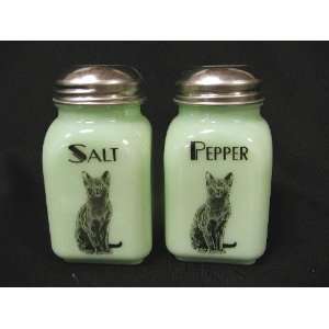   Square Salt & Pepper Shakers   Jade w/ Cat (Retro)