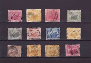WESTERN AUSTRALIA Selection of SWAN STAMPS (12) VARIOUS ISSUES USED 