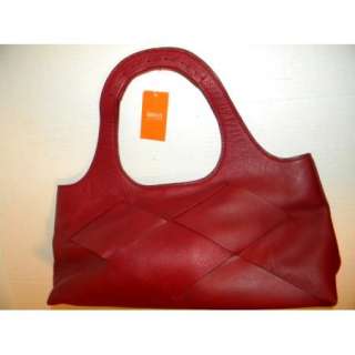 Designer Handbag Purse latico NJ USA LEATHER Dark Red Weaved look 