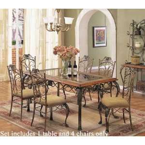 All new item 5 pc metal and glass dining table set with wood and stone 
