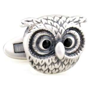 Hand Crafted Pewter Owl with Black Swarovski Eyes Cufflinks Cuff Links