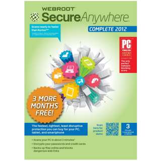   WEBROOT Secure Anywhere COMPLETE 2012   3 PC (15 Months) AntiVirus