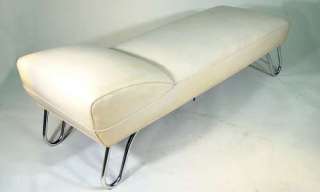 Steamer Chair by Kem Webber with tubular chromed legs and White vinyl 