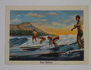 Vintage Hawaii Tobacco Surfing Postcard Wood Surfboard  