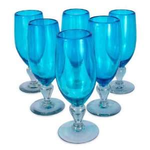  Blown glass goblets, Aquamarine (set of 6)