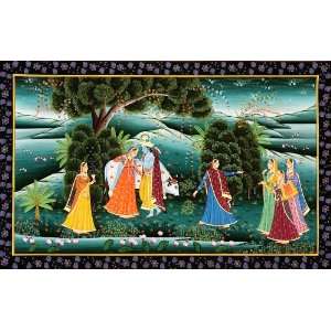  Gopis of Vrindavan with Lord Krishna   Water Color 