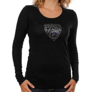  Pac 12 Ladies Rhinestone Logo Long Sleeve T Shirt   Black 
