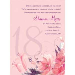   Retro Floral Pink 18th Milestone Birthday Invitations