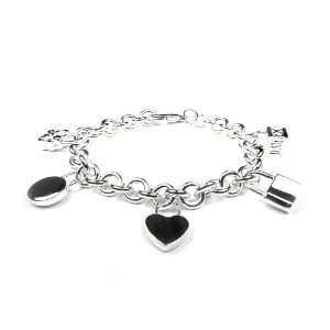    925 Sterling Silver Toned Bracelet Lock of Love Charms Jewelry