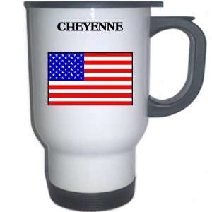  US Flag   Cheyenne, Wyoming (WY) White Stainless Steel Mug 