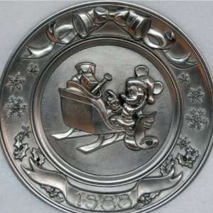  Disney 88 Christmas Mickey L/e Hudson Pewter Plate 