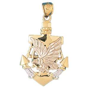  14kt Two Tone Gold Anchor And Eagle Pendant Jewelry