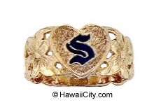 14k Gold Hawaiian Jewelry Initial Heart Custom Cut Out Ring