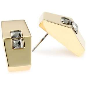 Vince Camuto Metal and Stone Links Gold Hexagonal Stud Earrings