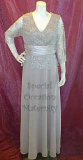 New Long Silver Mothers Dress 3X Vneck Formal Lace Top 3/4 Sleeves 
