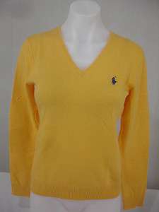   Merino Wool Cashmere Sweater V neck Jumper Yellow Blue NWT L  