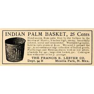   Ad Indian Palm Basket Hand Woven Palm Fiber Mexico   Original Print Ad