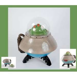  UFO Space Ship Space Age LED Light Up COOKIE JAR New