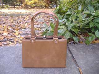 VIVACIOUS Vintage 60s Glossy Brown Vinyl Festive Kelly Bag  