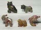 Five Soap Stone Animal Carvings/Figur​ine Owl, Gorilla, Elephant
