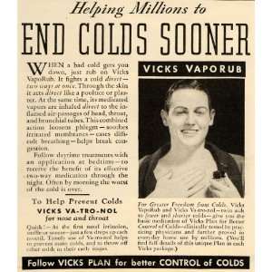 1935 Ad Vicks Vatronol Vaporub Cold Relief Prevention   Original Print 