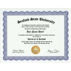  Seafood Degree Custom Gag Diploma Doctorate Certificate 